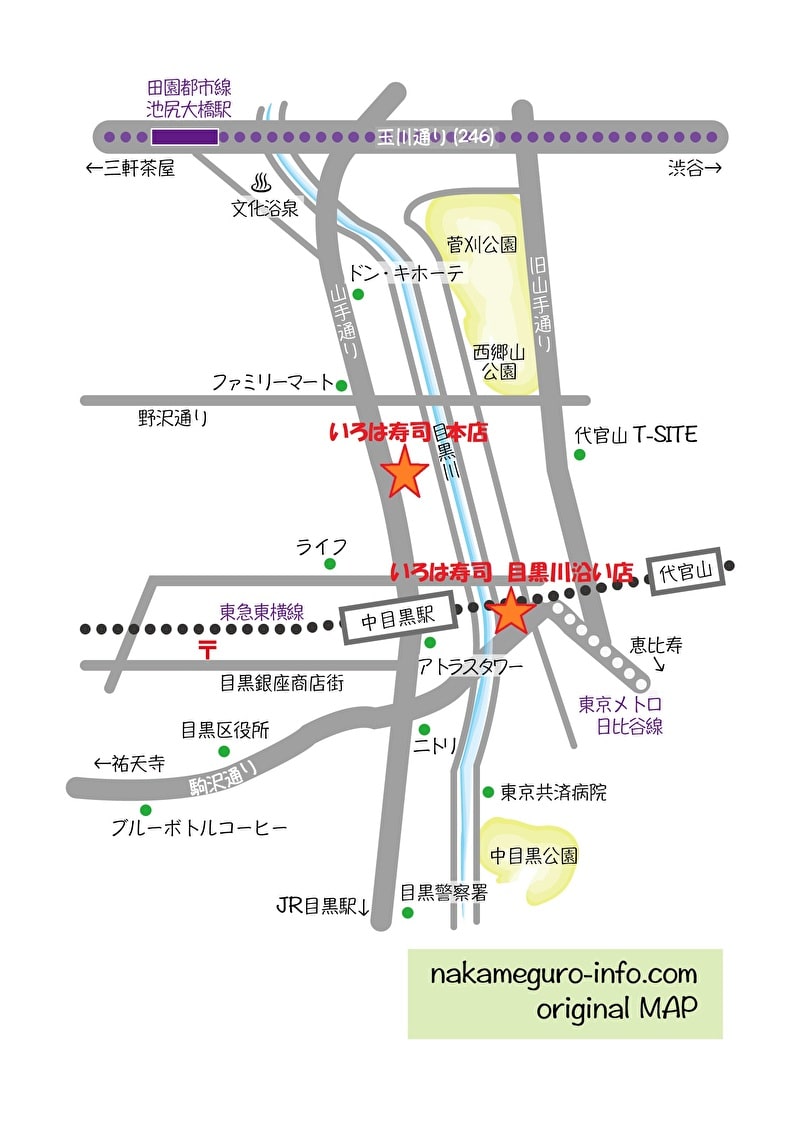 いろは寿司　中目黒　行きかた　地図　