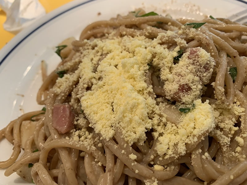 中目黒 関谷スパゲティ 今月のスペシャル 厚切りベーコンとポルチーニ茸クリームスパ